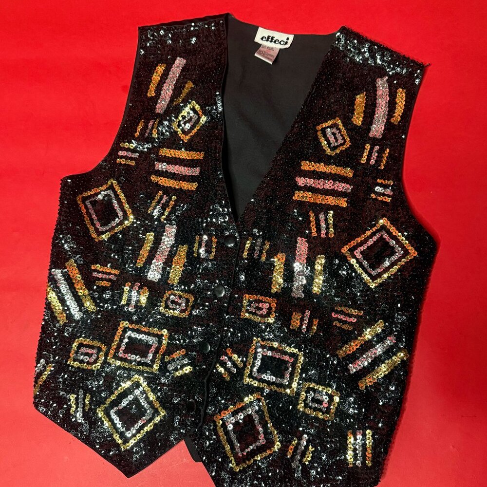 Vintage 80s Effeci Sequin Vest – Rare Indonesian Indie Design – Hand-Beaded